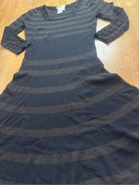 Sophie Max Black Sheer Midi Dress with Brown Stripes